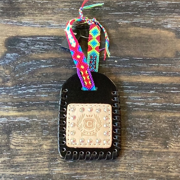 Consuela Accessories - Consuela Black Leather Bag Tag Charm with Colorful Hand Woven Strap NWOT